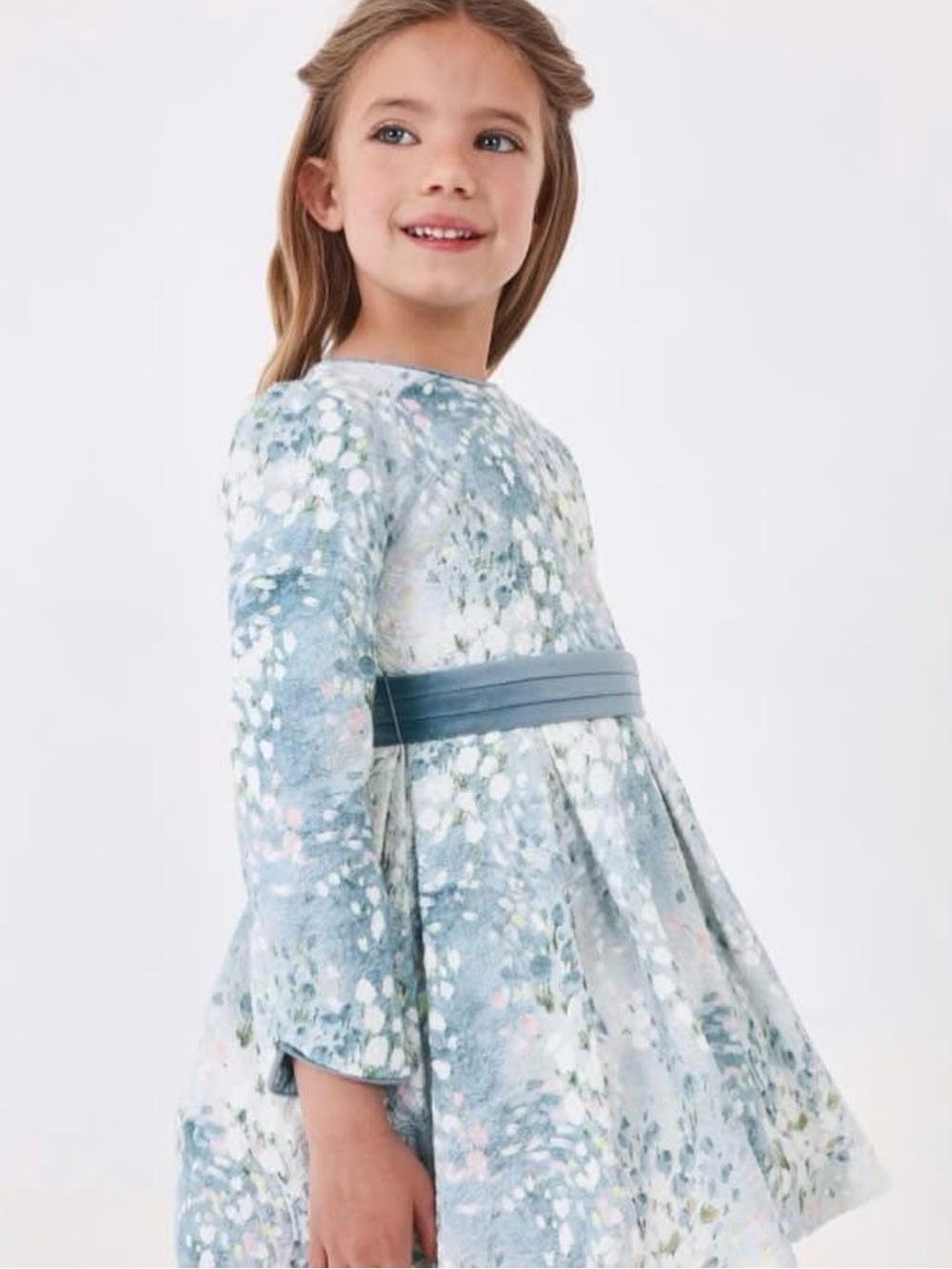 Mayoral Blue Floral Sash Fit-and-Flare Dress
